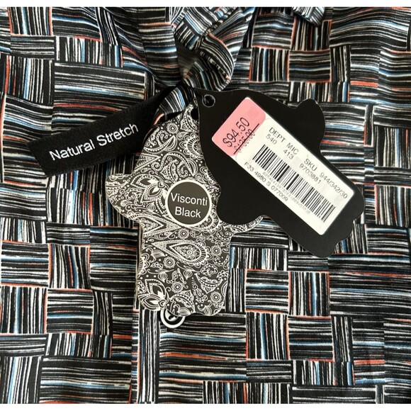 Visconte Black Mens Geo Multi Stretch Cotton Button Up Long Sleeves Shirts Sz S - Picture 6 of 7
